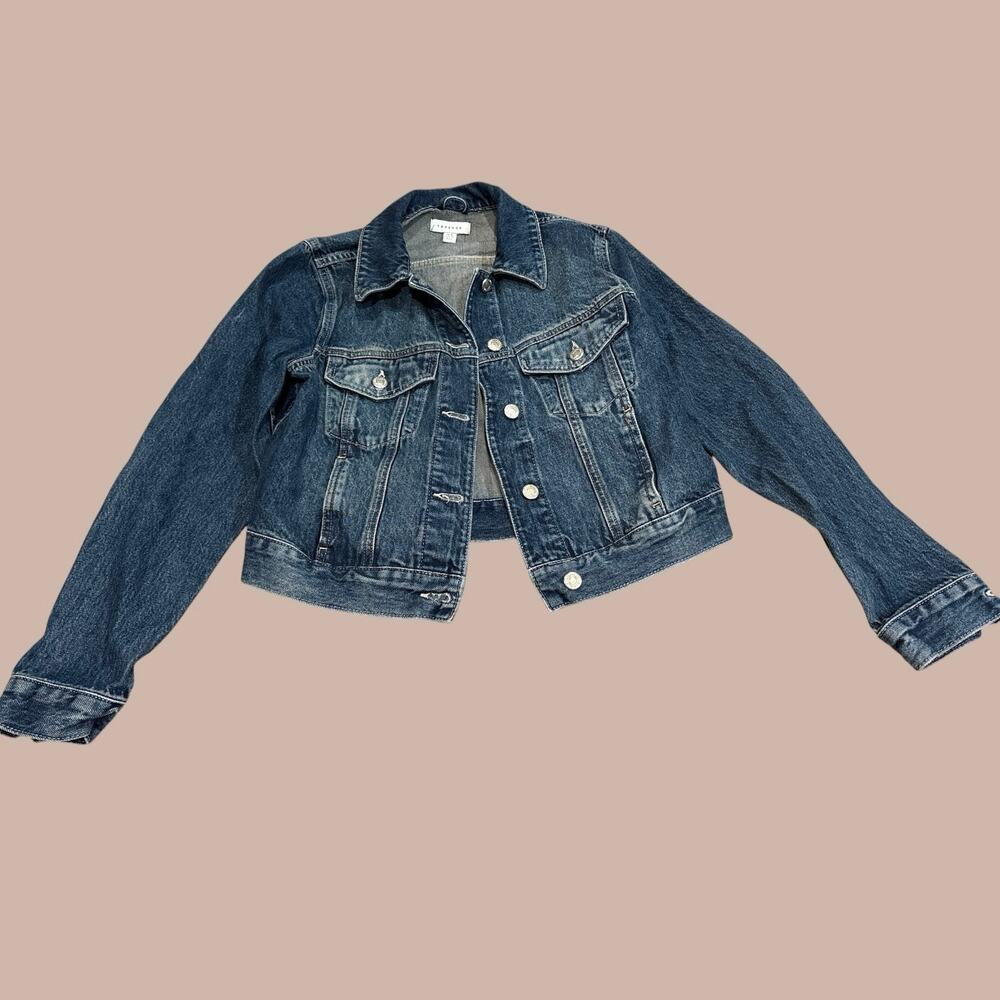 Topshop Cropped Denim Jacket Medium Wash Size 6 - Picture 6 of 6